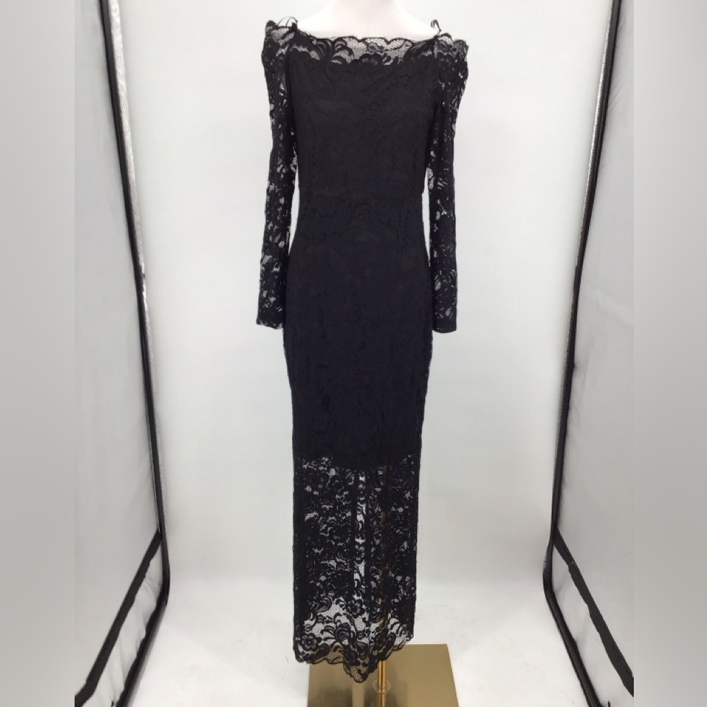 Pagani Elegant Black Lace Long Sleeve Dress